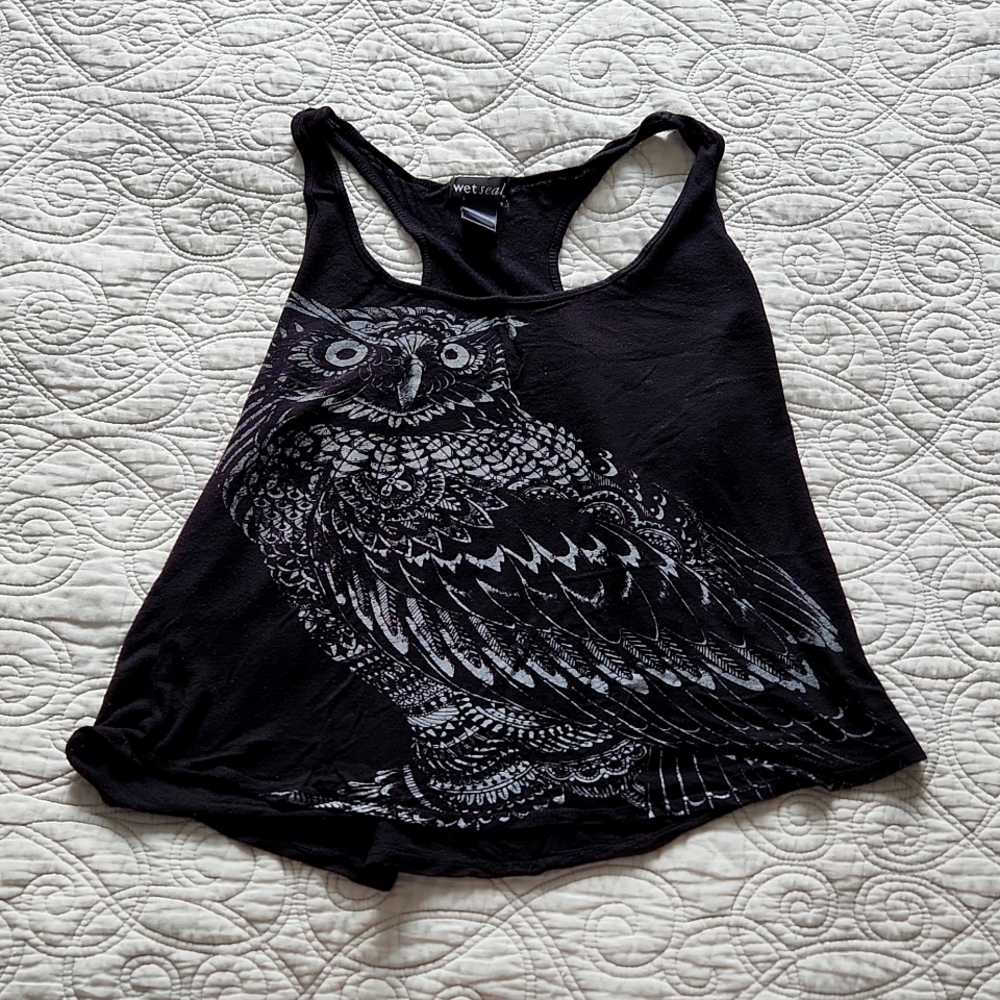 Owl Crop Tank Loose Fit Black Large